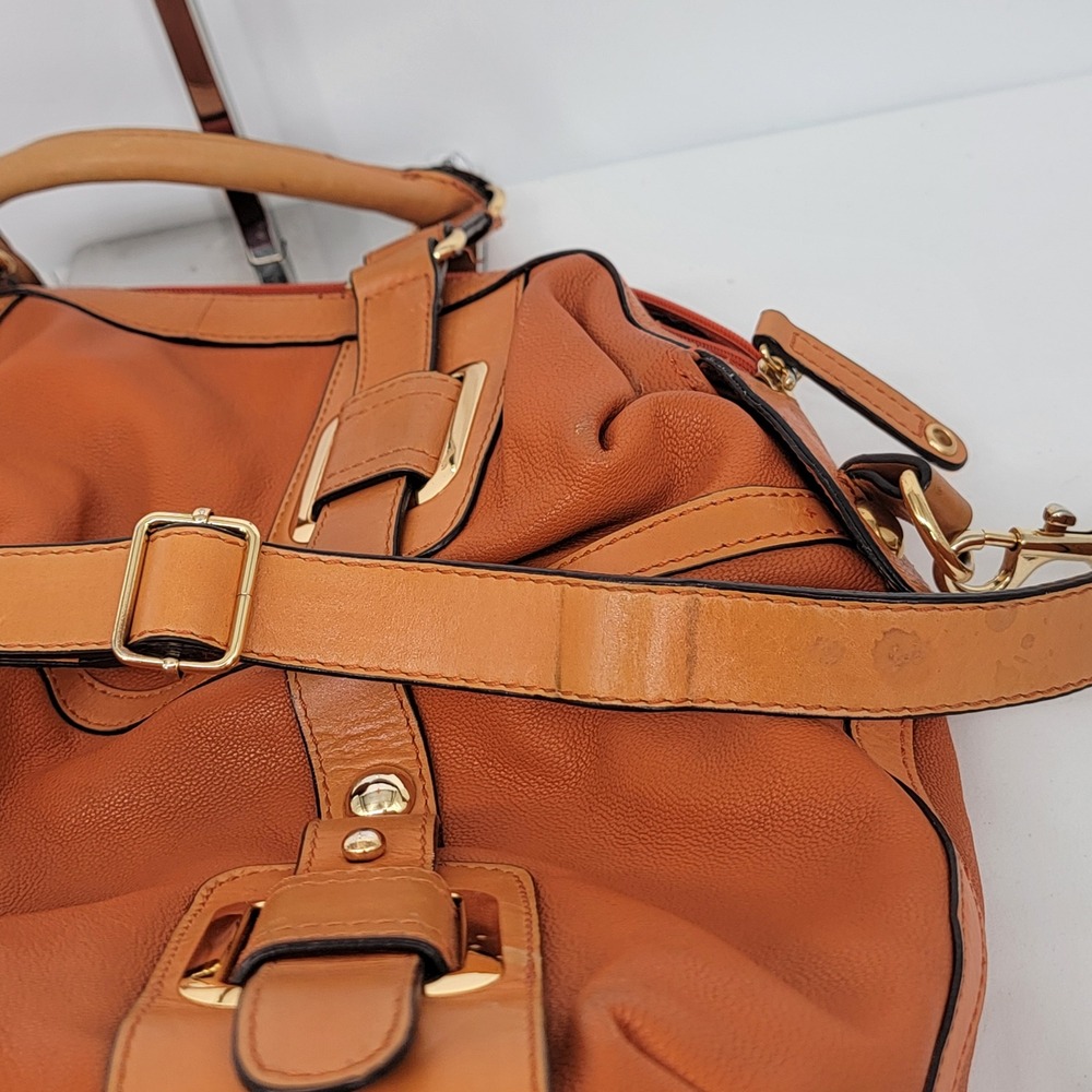 Hype Orange Pebbled Leather Satchel Crossbody Bag Gold Hardware - Picture 16 of 16